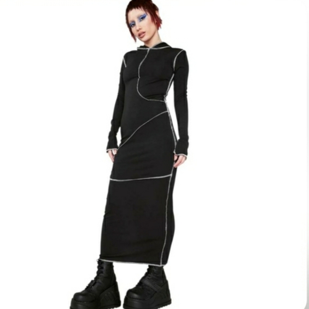 Black Long Sleeve Hooded Dress